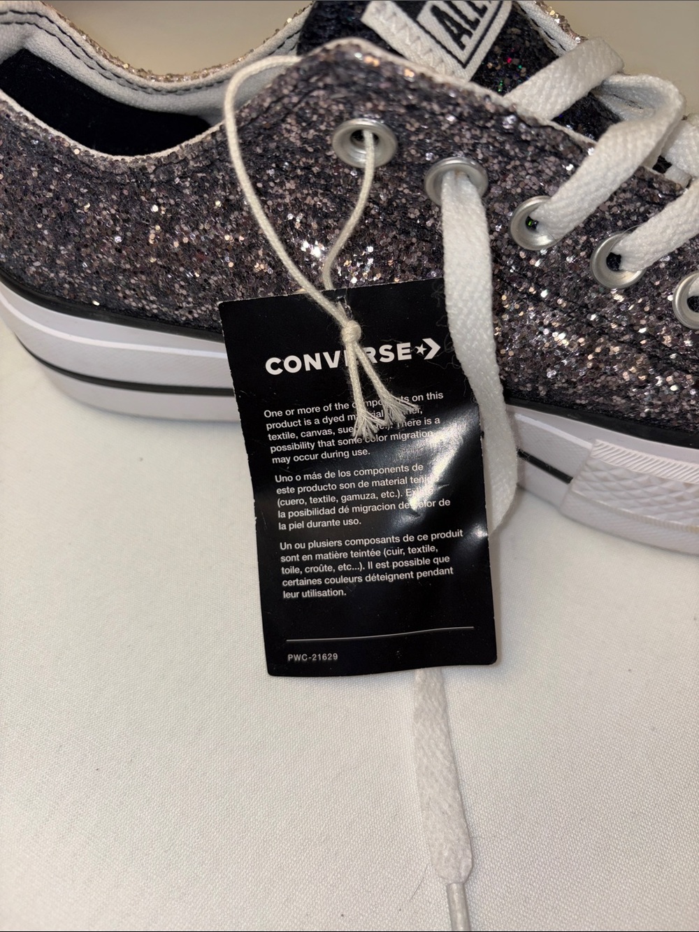 Converse Low Top Sneakers - Gold & Silver Glitter lace up Size 6.5 NWT - Picture 8 of 9